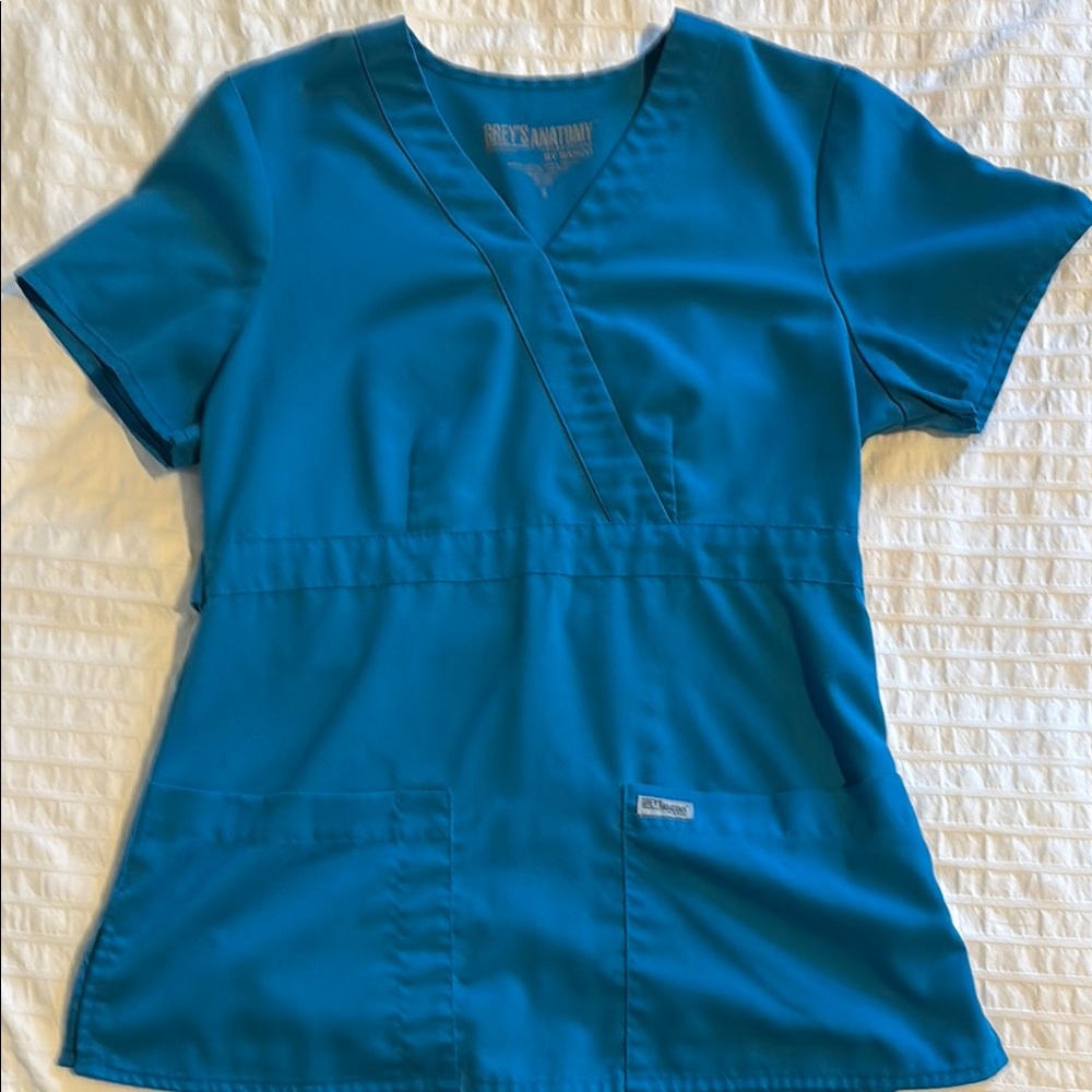 Grey's Anatomy Blue V-Neck Fitted Short Sleeve Top